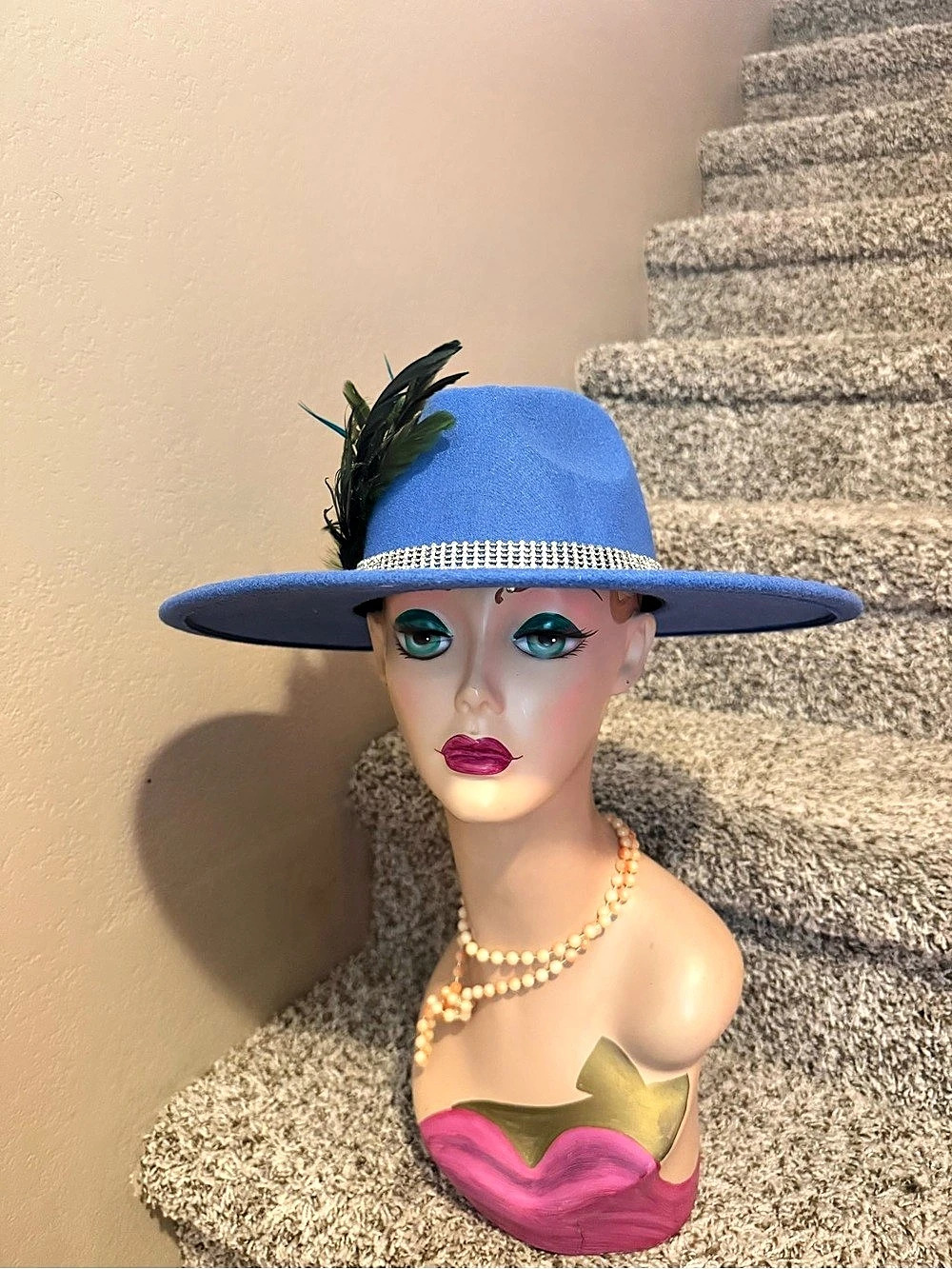 Blue & Green Feather tide blue Hat